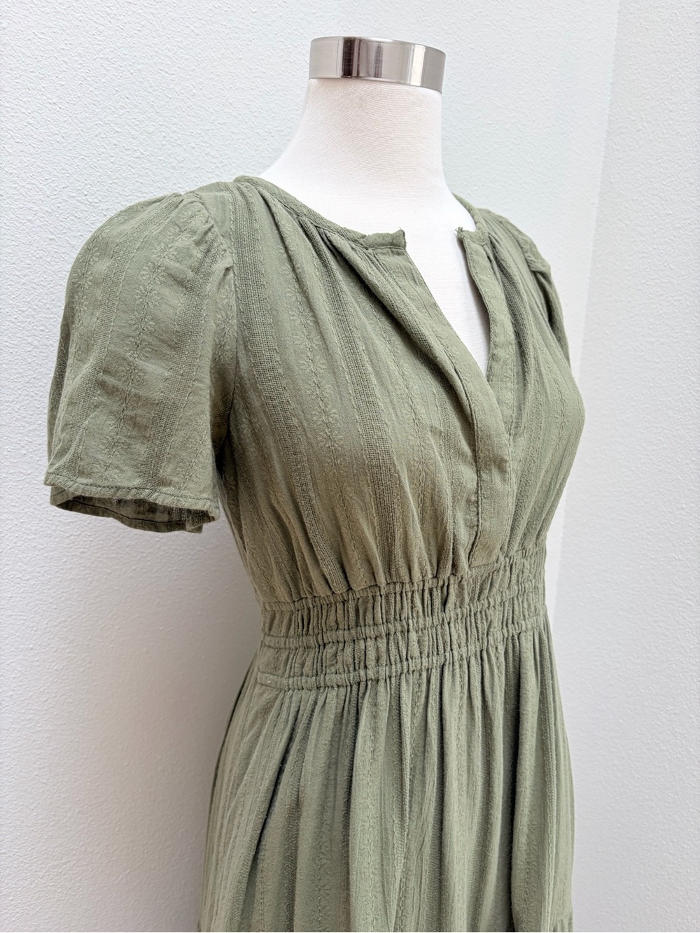 Anthropologie Somerset Maxi Dress Smocked Textured Cotton Olive Green Size Xs - Picture 6 of 15